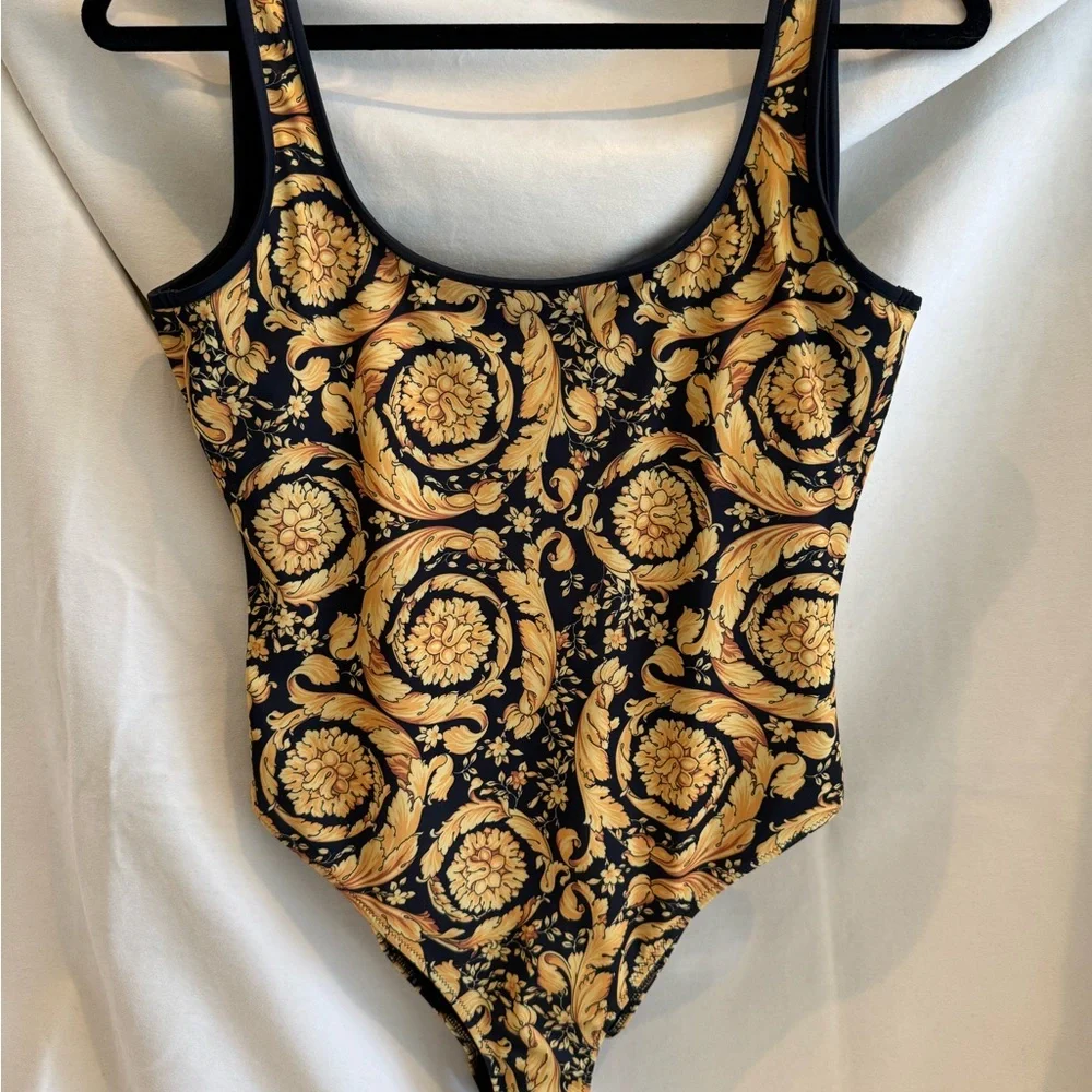 Versace Black and Gold One Piece Swimsuit with Baroque Design - Picture 13 of 13